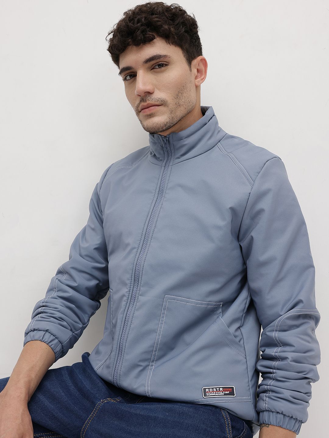 The Roadster Life Co. Mock Collar Padded Jacket with Contrast Stitch