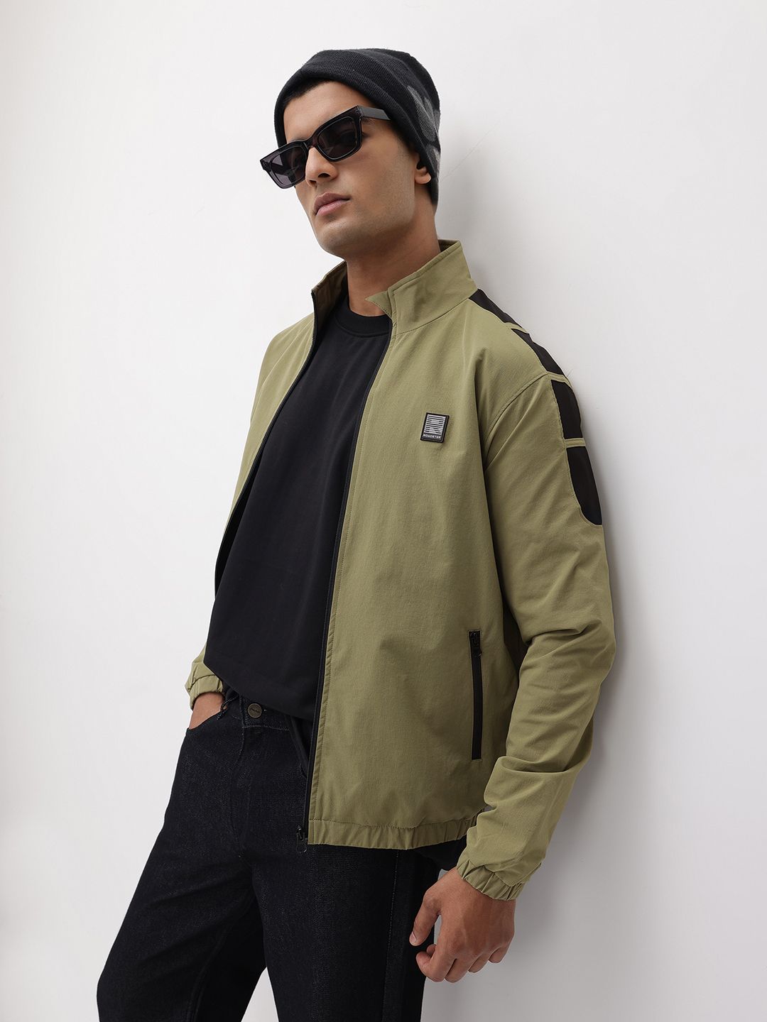 The Roadster Life Co. Colourblocked Detail Mock Collar Bomber Jacket