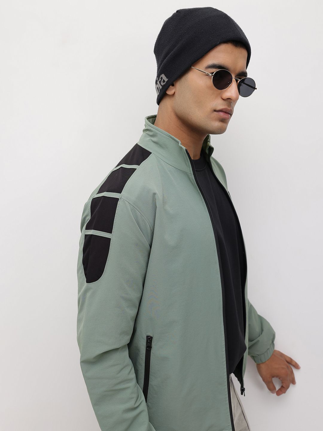 The Roadster Life Co. Colourblocked Detail Mock Collar Bomber Jacket