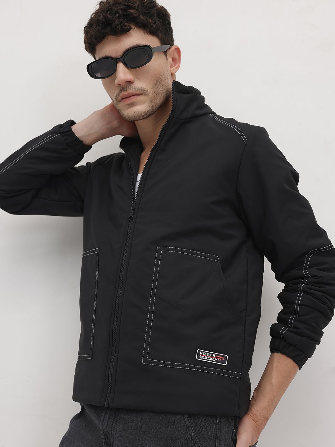 The Roadster Life Co. Mock Collar Padded Jacket with Contrast Stitch