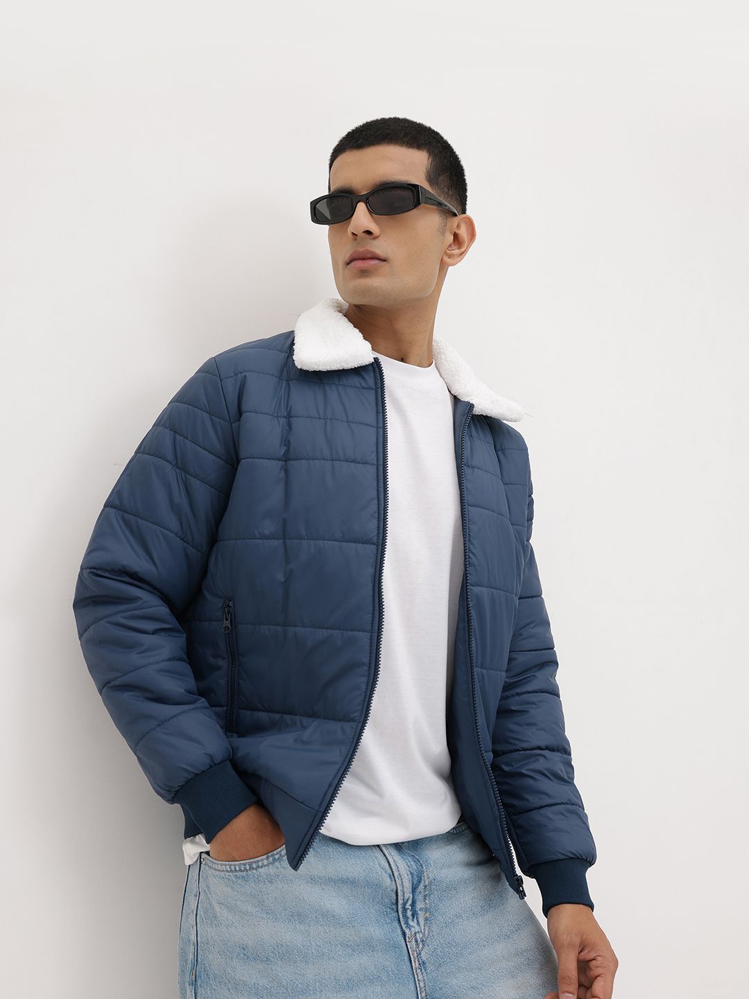 The Roadster Life Co. Faux Fur Contrast Collar Bomber Jacket