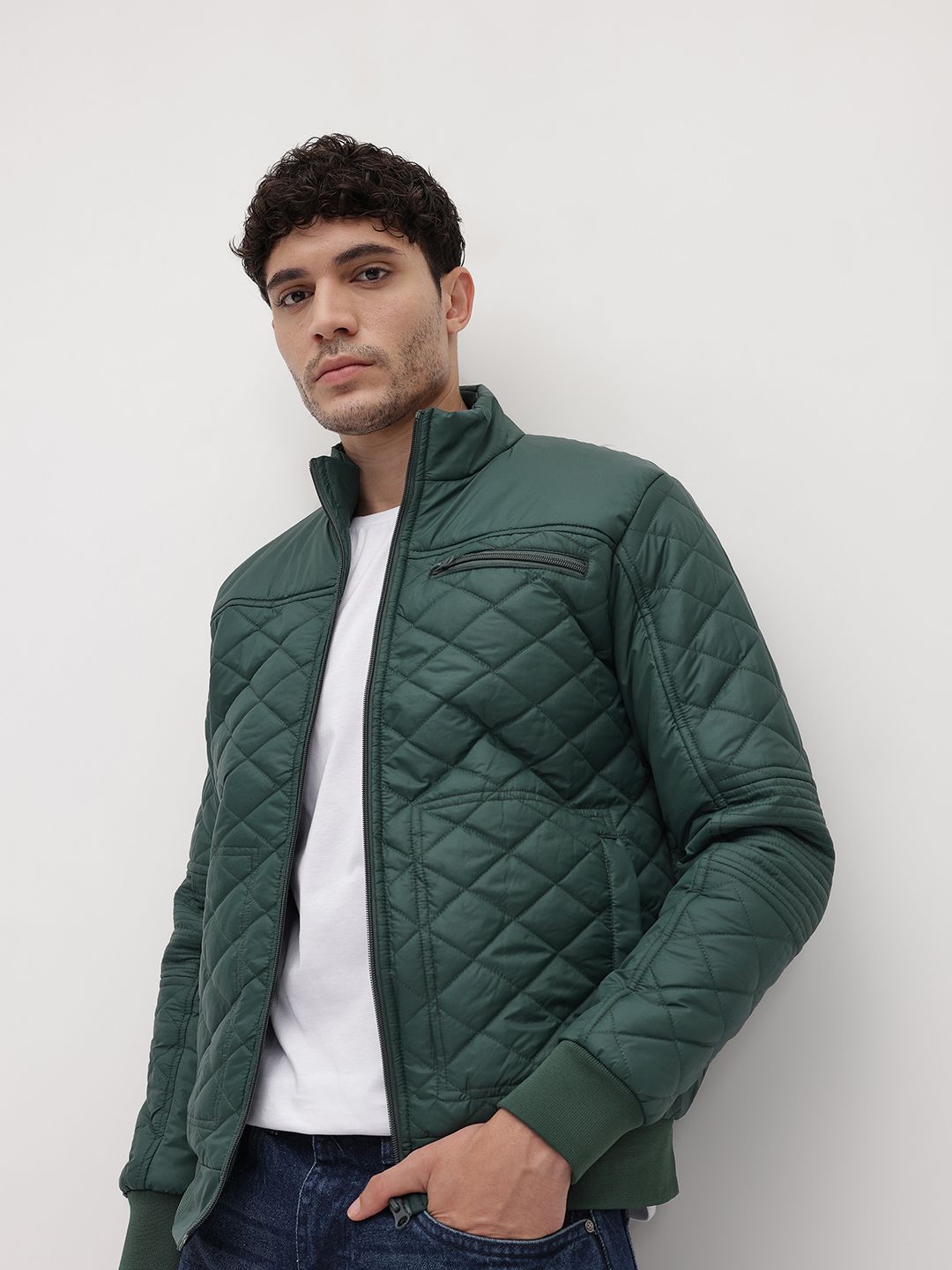 The Roadster Life Co. Mock Collar Quilted-Style Bomber Jacket