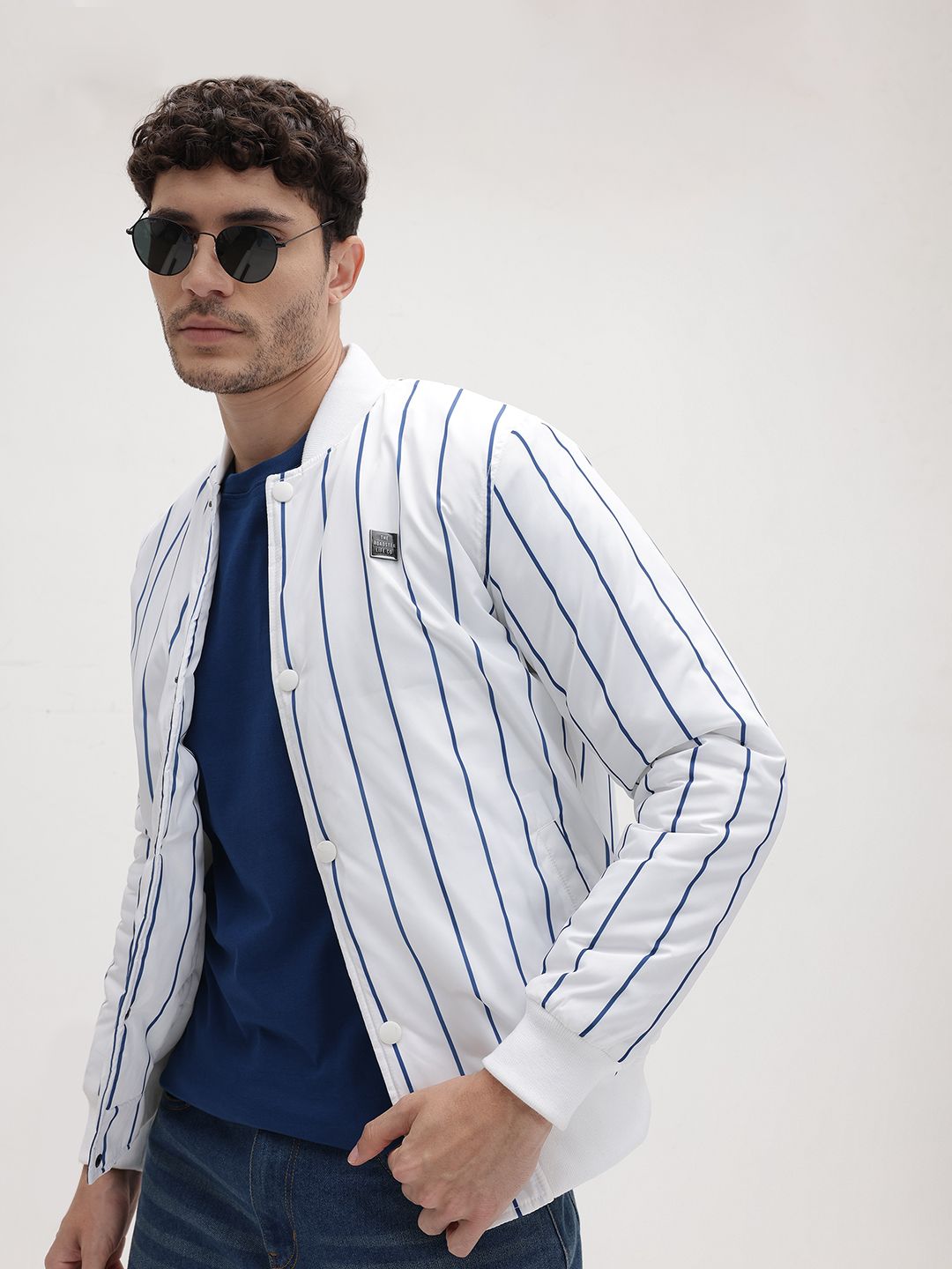 The Roadster Life Co. Striped Stand Collar Padded Bomber Jacket