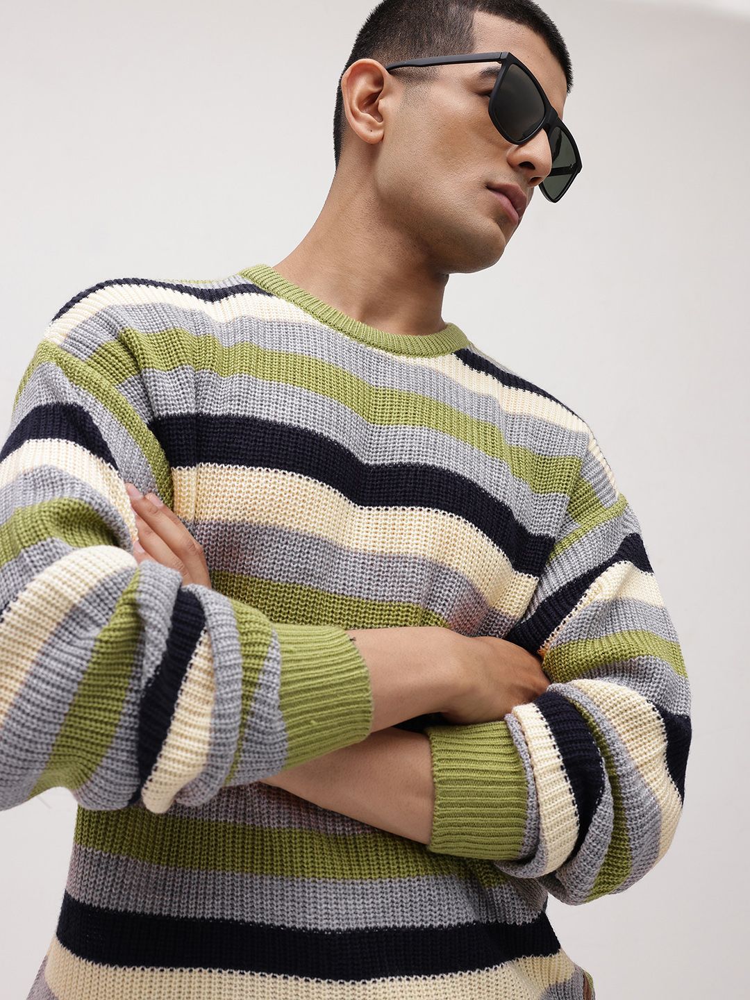 The Roadster Life Co. Striped Drop-Shoulder Sleeves Pullover