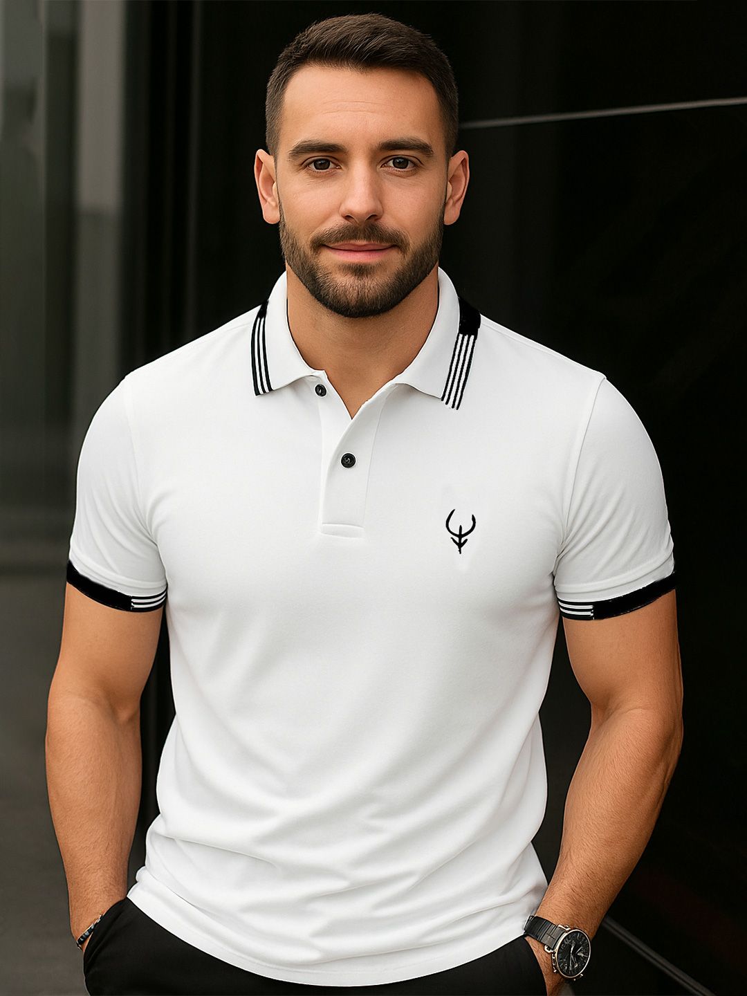 R.Code by The Roadster Life Co. R.Code by The Roadster Lifestyle Co. Men Solid Polo Collar Cotton T-shirt