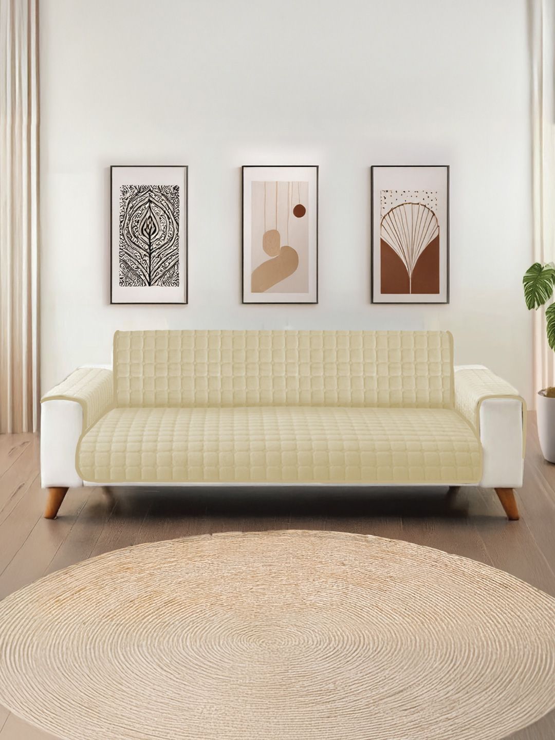 URBAN SPACE URBAN SPACE Beige 2 Seater Quilted Sofa Cover With Arms