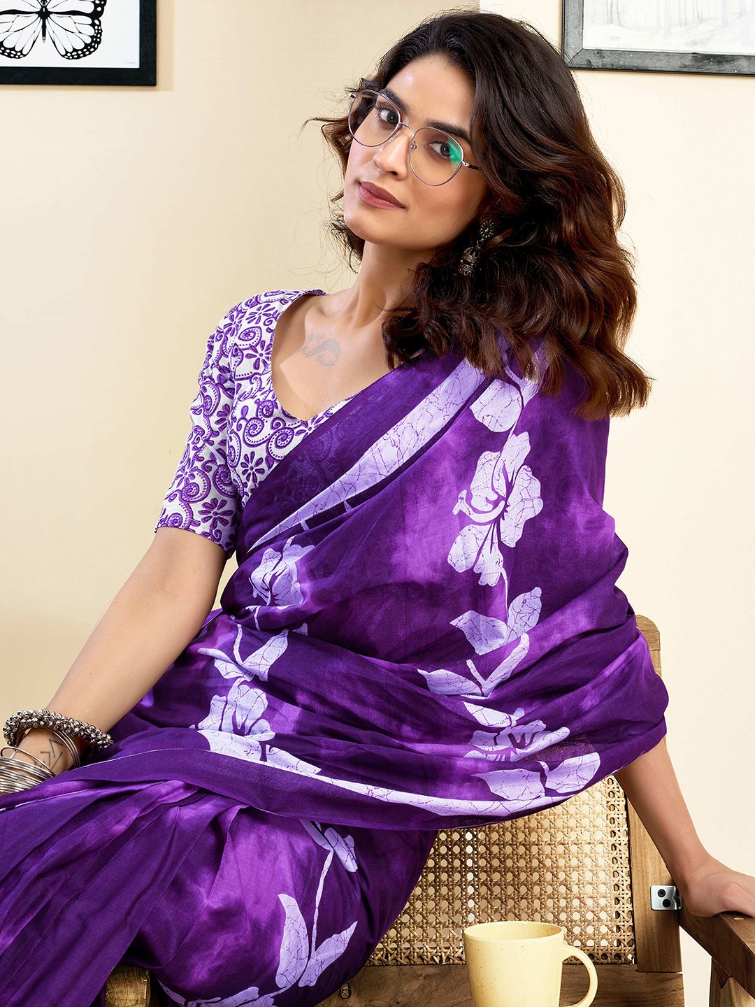 Mitera Ethnic Motifs Printed Pure Cotton Ready to Wear Saree