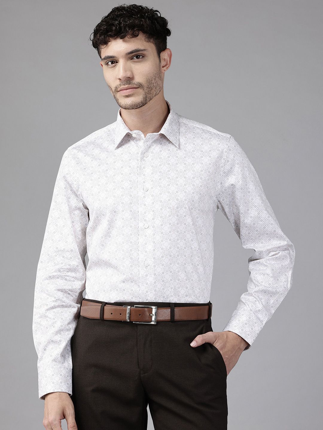 Blackberrys India Fit Micro Floral Print Pure Cotton Slim Fit Formal Shirt