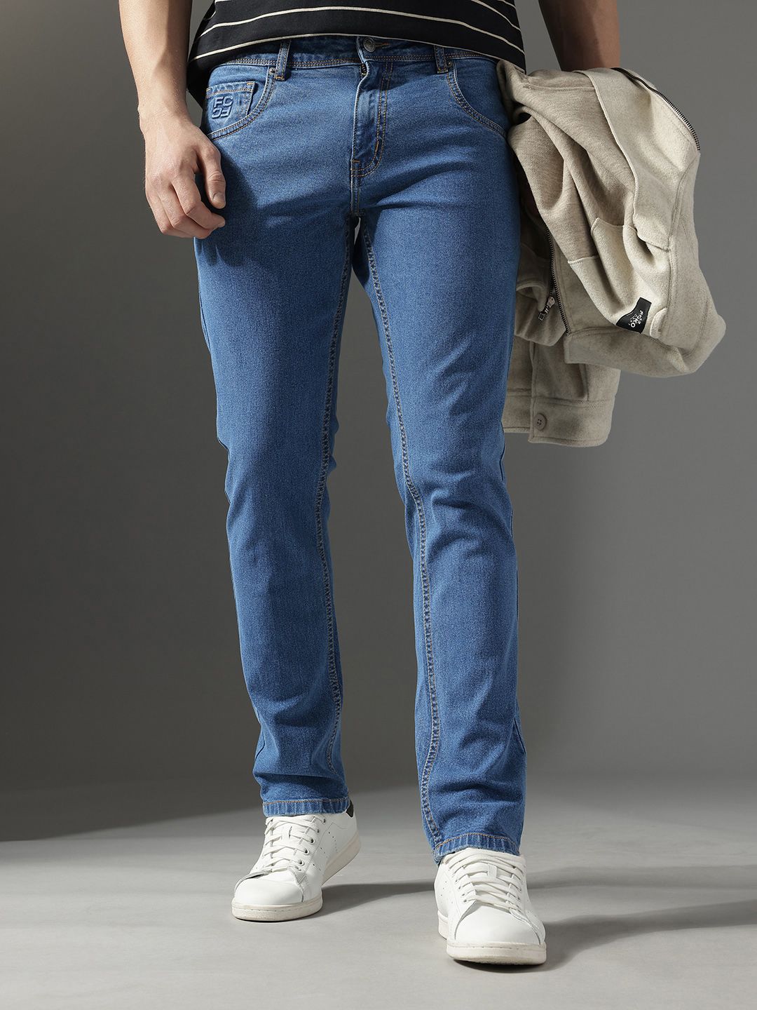 FCUK Men Smart Slim Fit Mid-Rise Stretchable Jeans