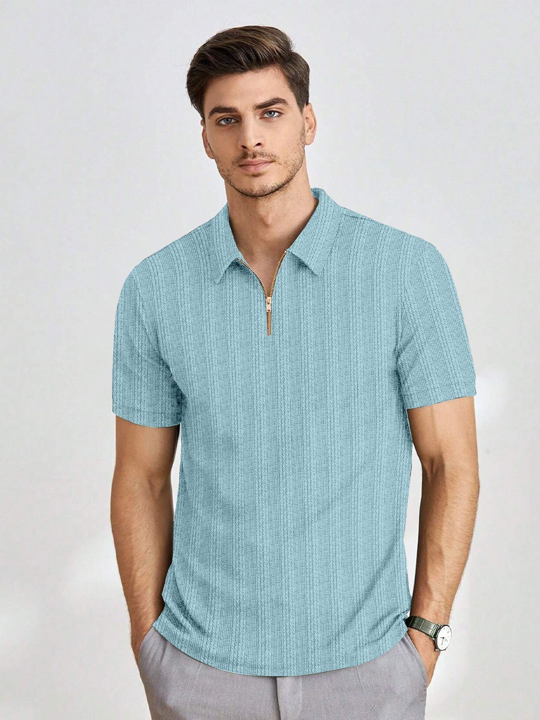 Men Polo Collar T-shirt Moda Rapido Men Self Design Polo Collar T-shirt