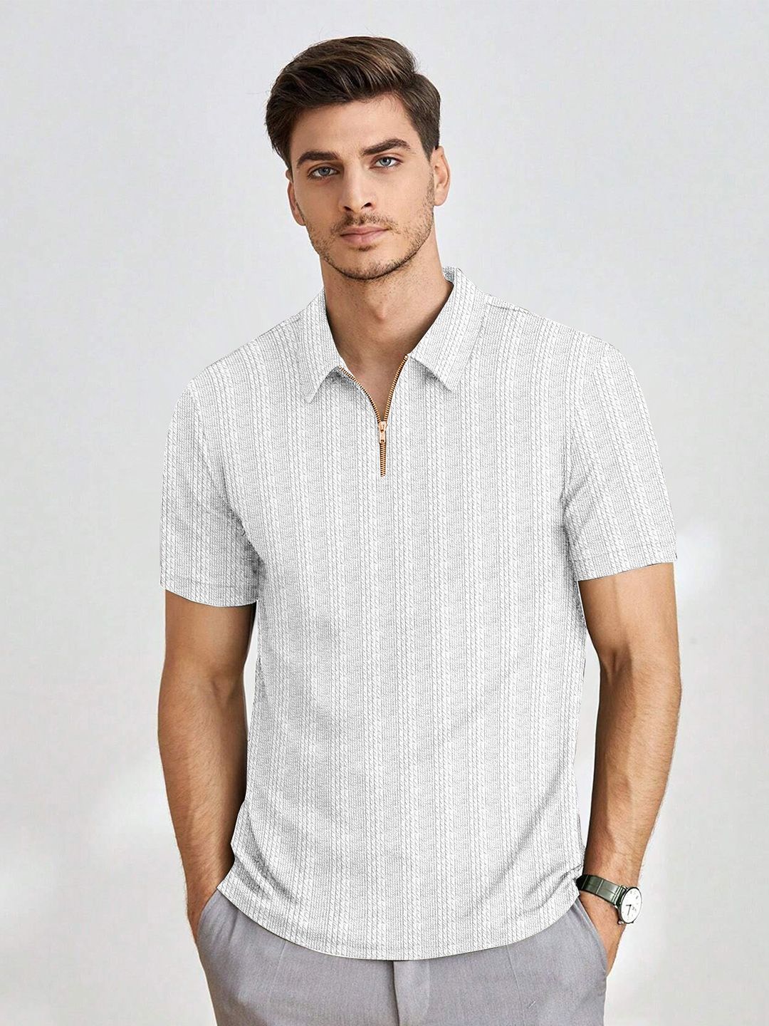 Striped Slim Fit T-shirt Moda Rapido Men Striped Polo Collar Slim Fit T-shirt