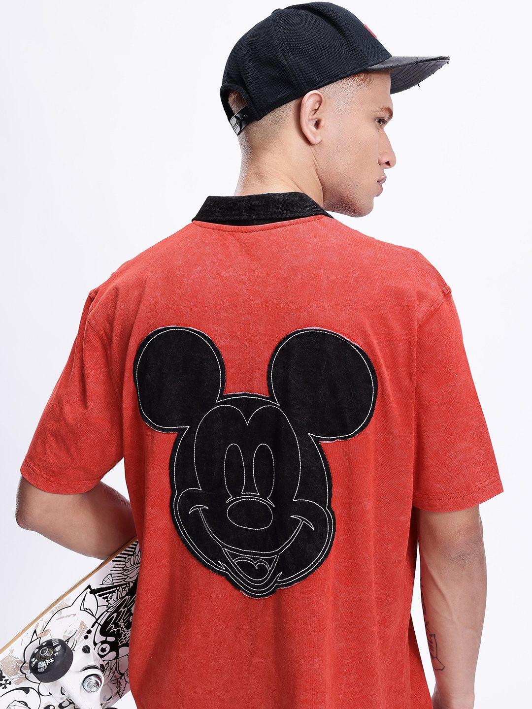 Kook N Keech Disney Mickey Mouse Printed Polo Collar Oversized T-shirt