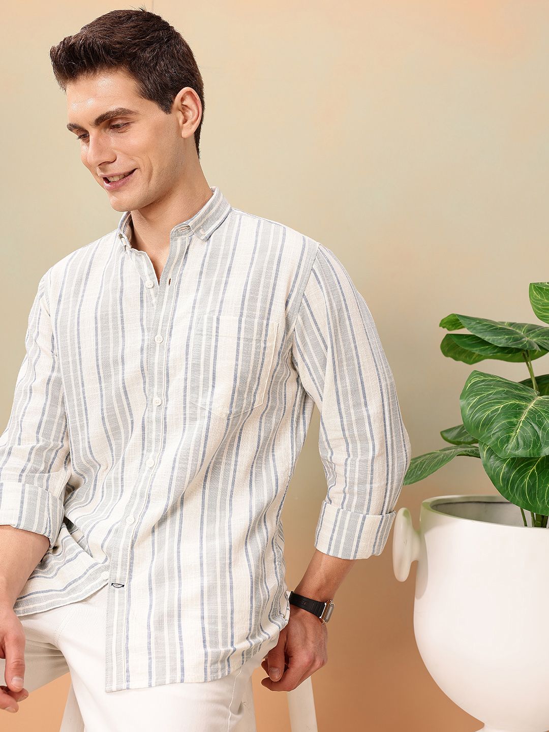 Mast & Harbour Striped Regular Fit Shirt