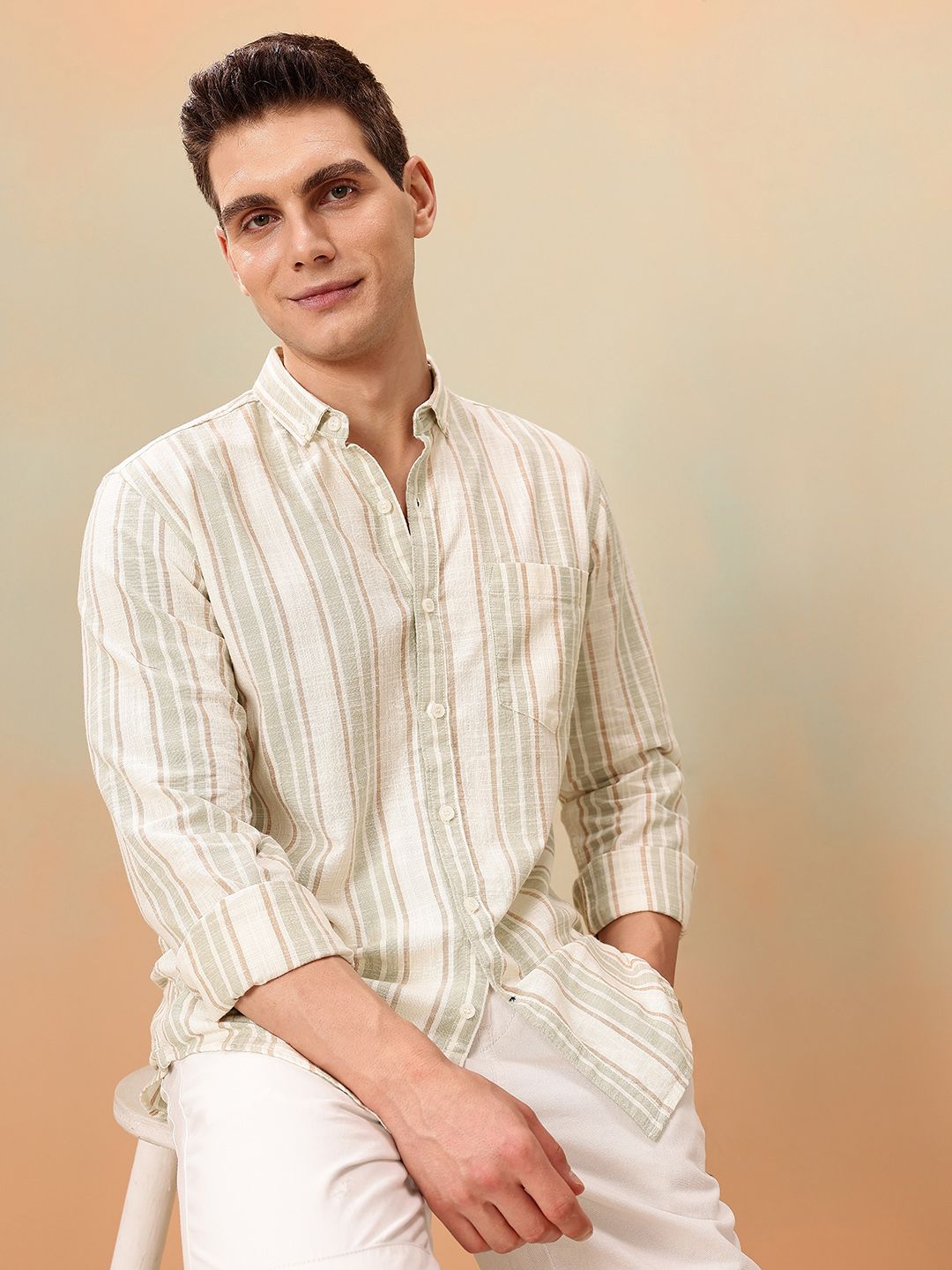 Mast & Harbour Striped Regular Fit Shirt