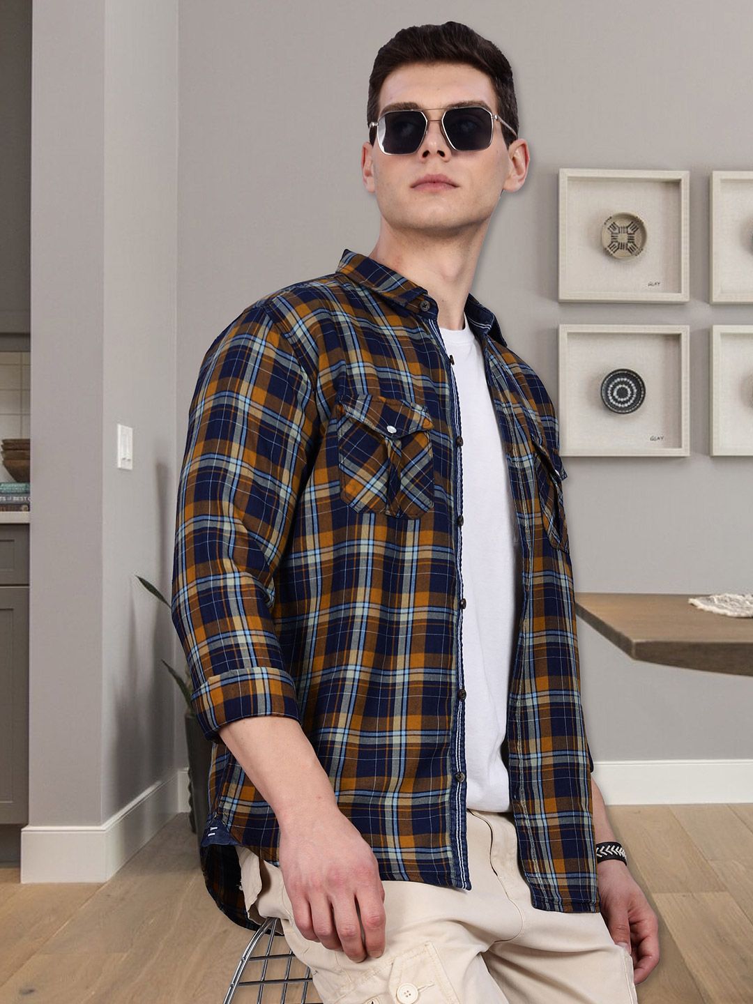 Kuons Avenue Kuons Avenue Checked Cotton Slim-Fit Shackets