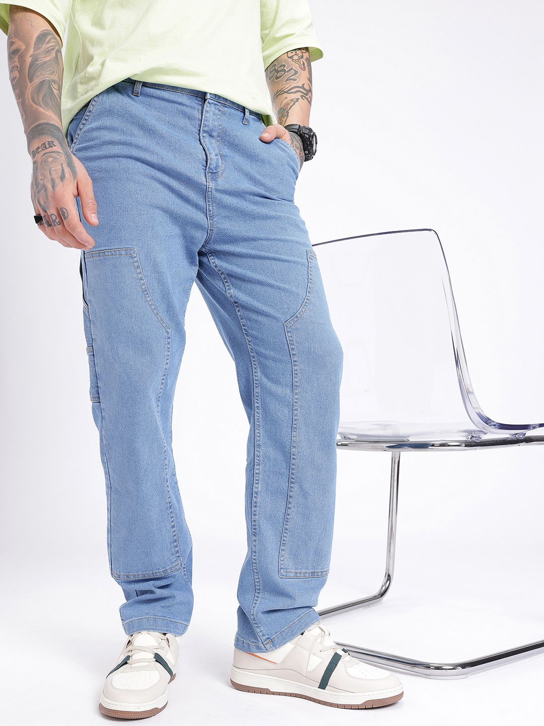 glitchez Men Carpenter Fit Stretchable Cargo Style Jeans
