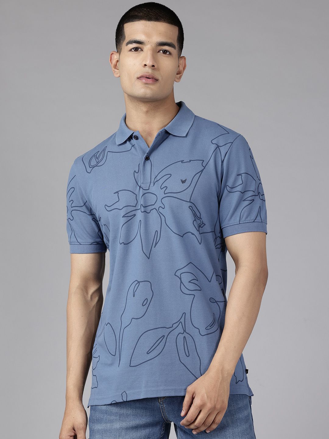 Blackberrys Floral Print Polo Collar T-shirt