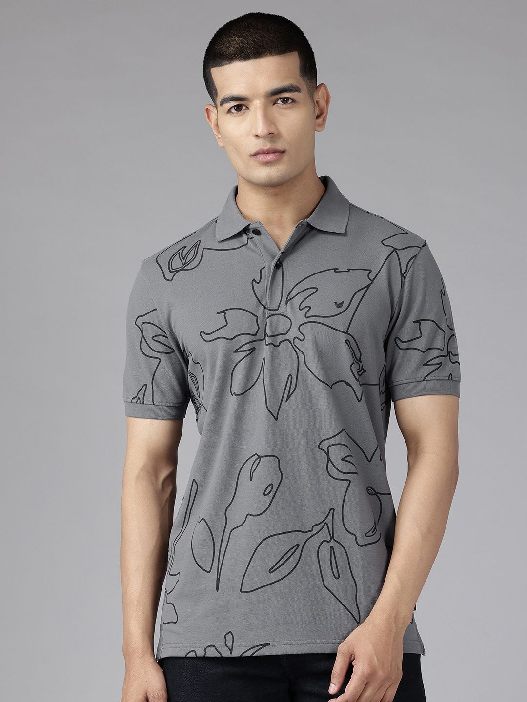 Blackberrys Floral Print Polo Collar T-shirt
