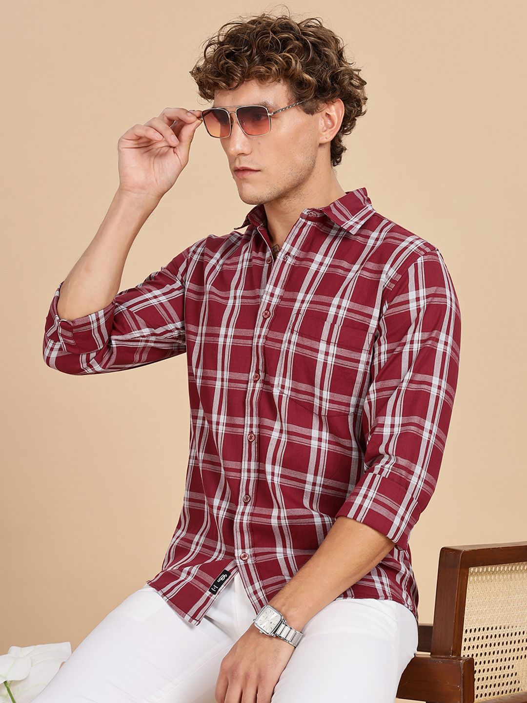 Guns & Sons Men Sport Tartan Checks Checked Casual Shirt