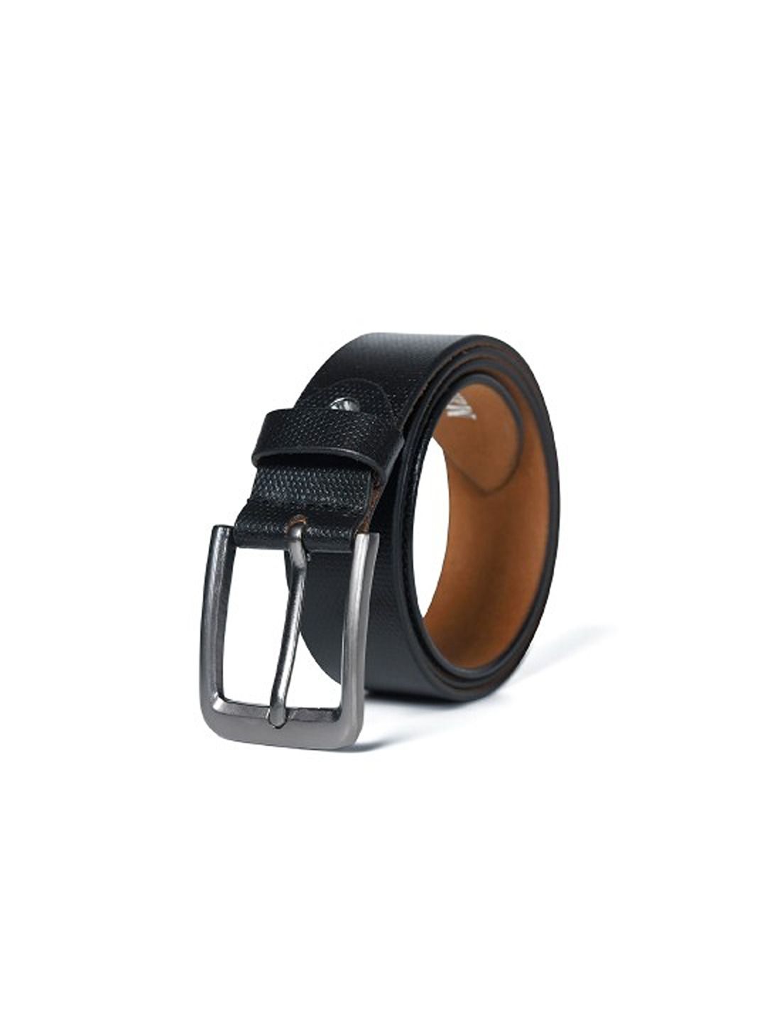 MaheTri Men Black Textured Leather Formal Belt