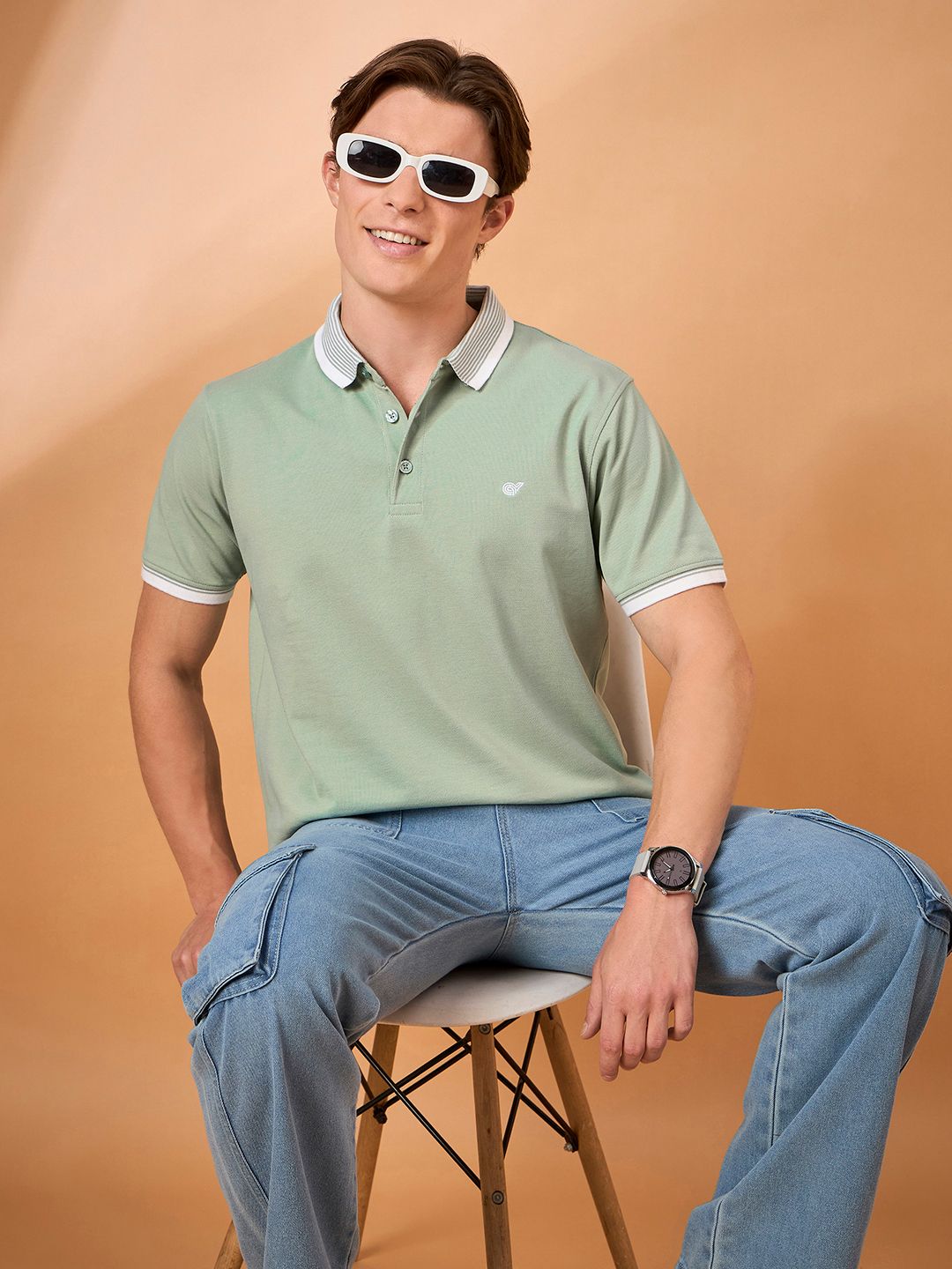 Club York Men Solid Polo Collar Cotton T-shirt