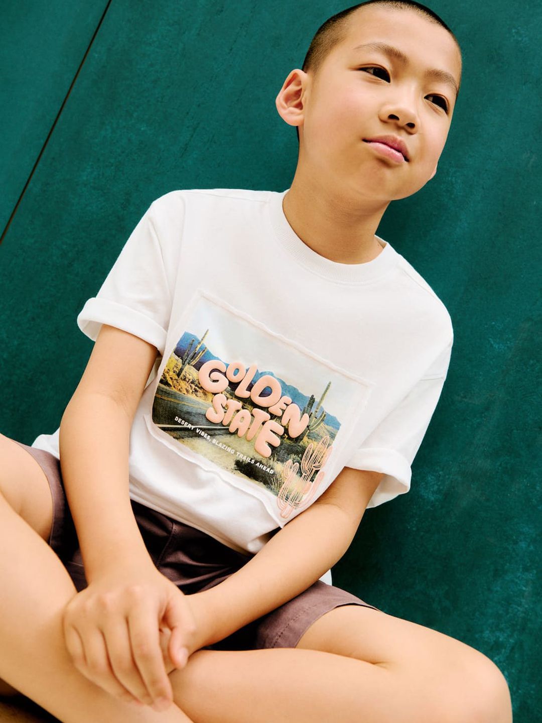 Mango Kids Boys Puff Printed Drop-Shoulder Sleeves Pure Cotton Relaxed Fit T-shirt