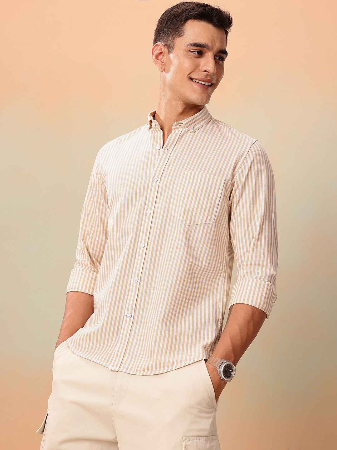 Mast & Harbour Striped Regular Fit Shirt