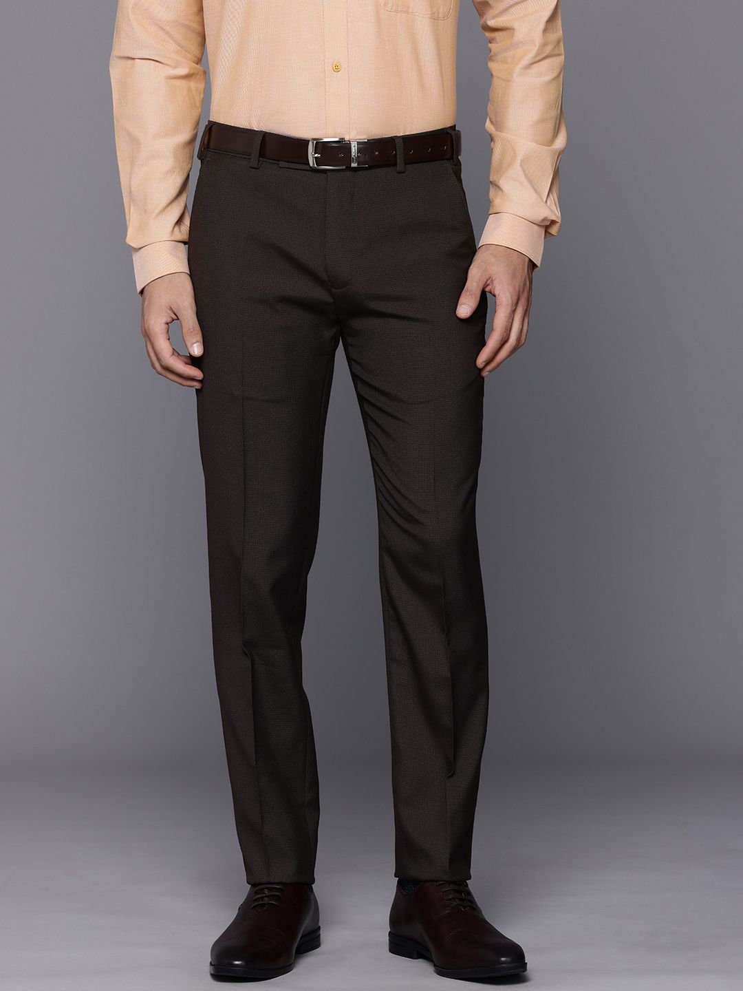 Raymond Men Self Design Textured Slim Fit Formal Trousers