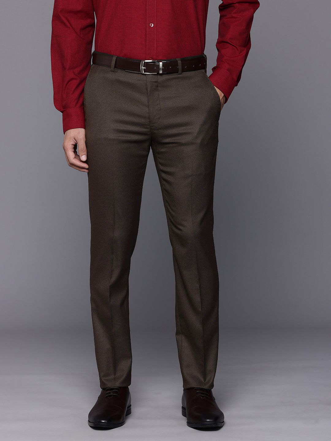 Raymond Men Textured Slim Fit Formal Trousers