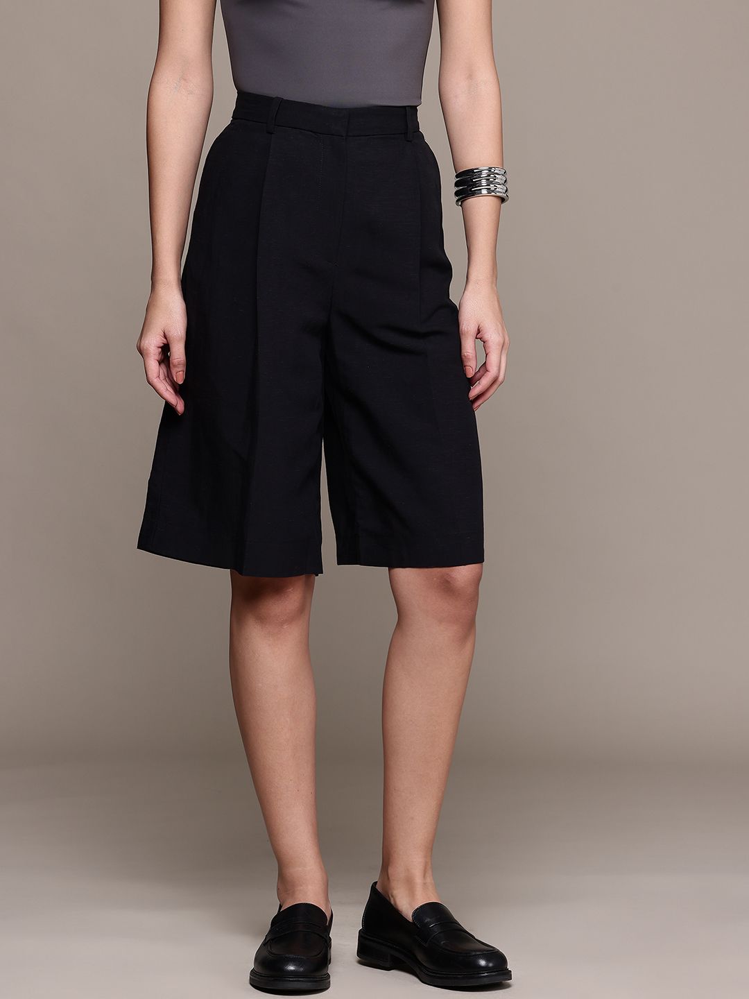 Pleated High-Rise Bermuda Shorts