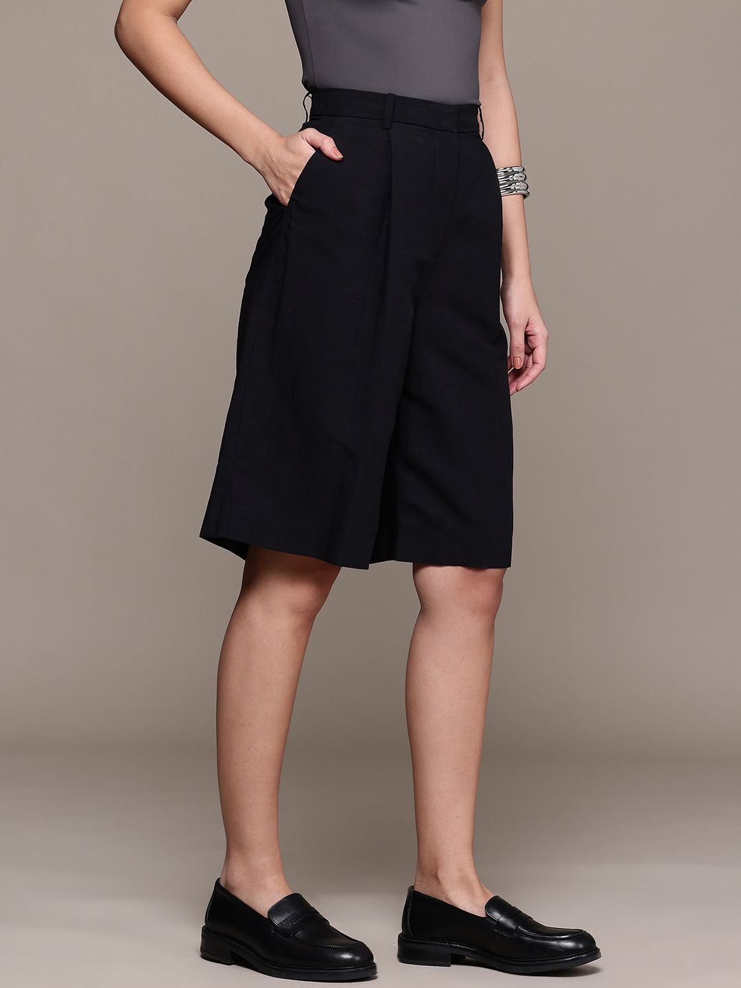 Pleated High-Rise Bermuda Shorts