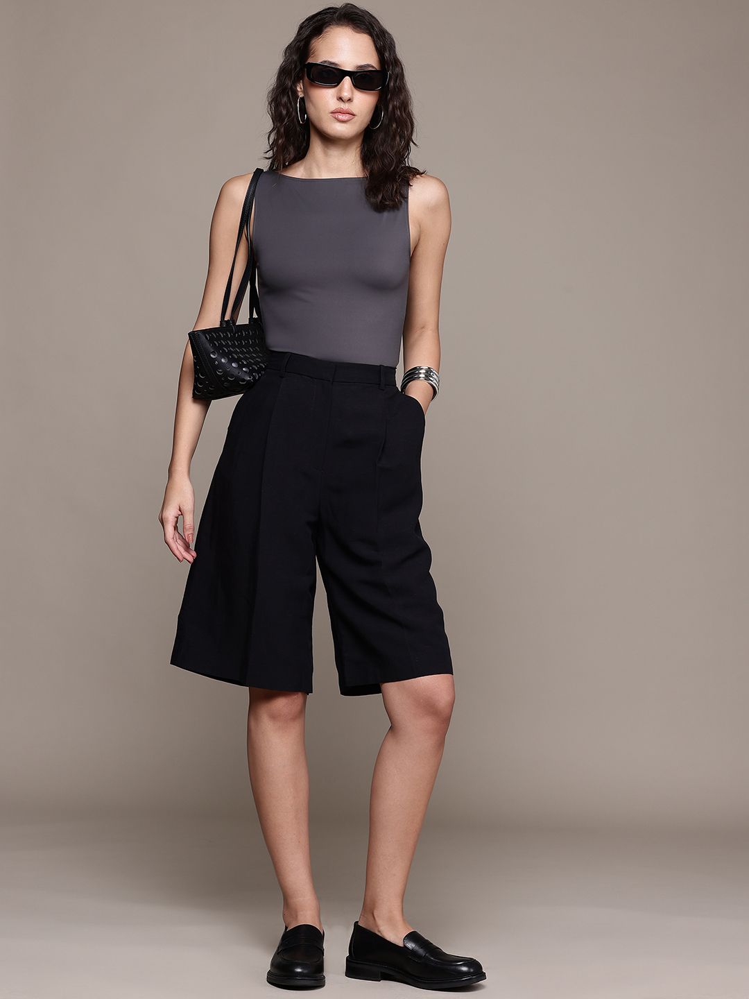Pleated High-Rise Bermuda Shorts