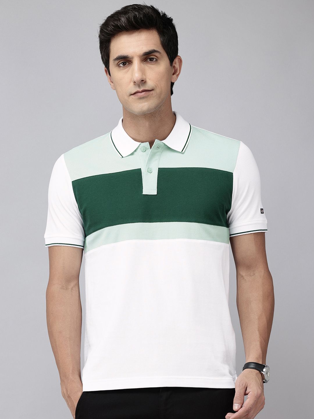 Arrow Sport Colourblocked Polo Collar Pure Cotton T-shirt