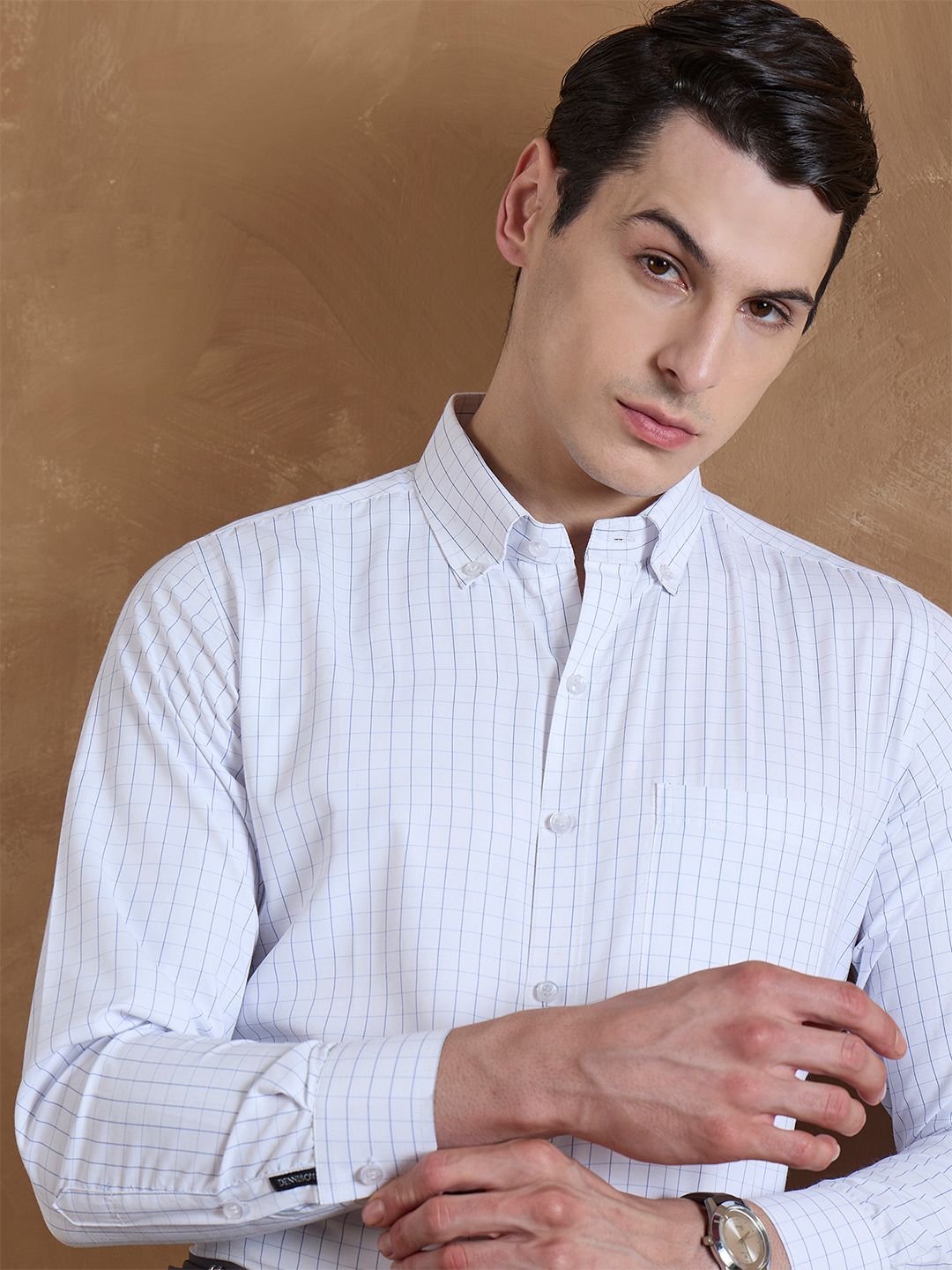 DENNISON Men Smart Grid Tattersall Checked Pure Cotton Formal Shirt