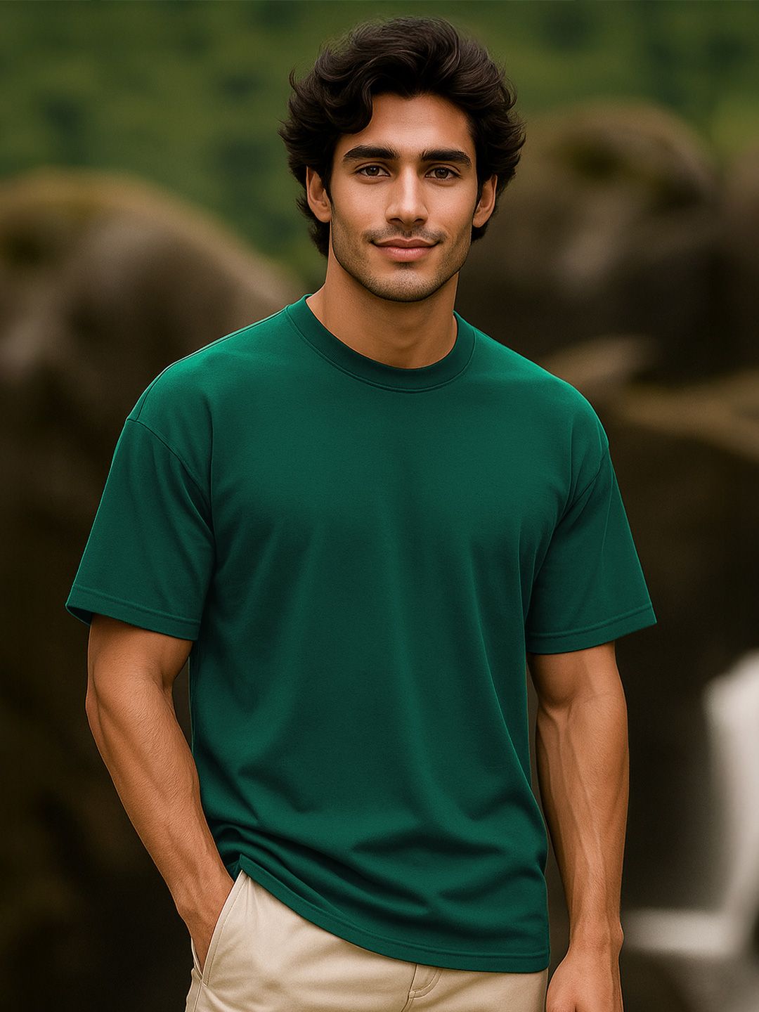 NOBERO Oversized Solid Pure Cotton T-shirt