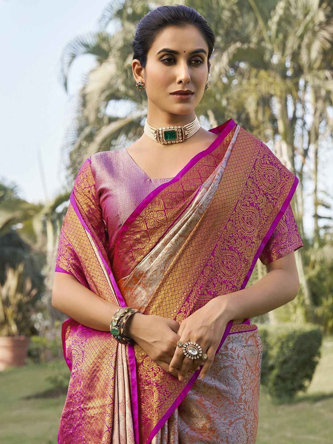 Satrani Women Ombre Woven Design Zari Banarasi Saree