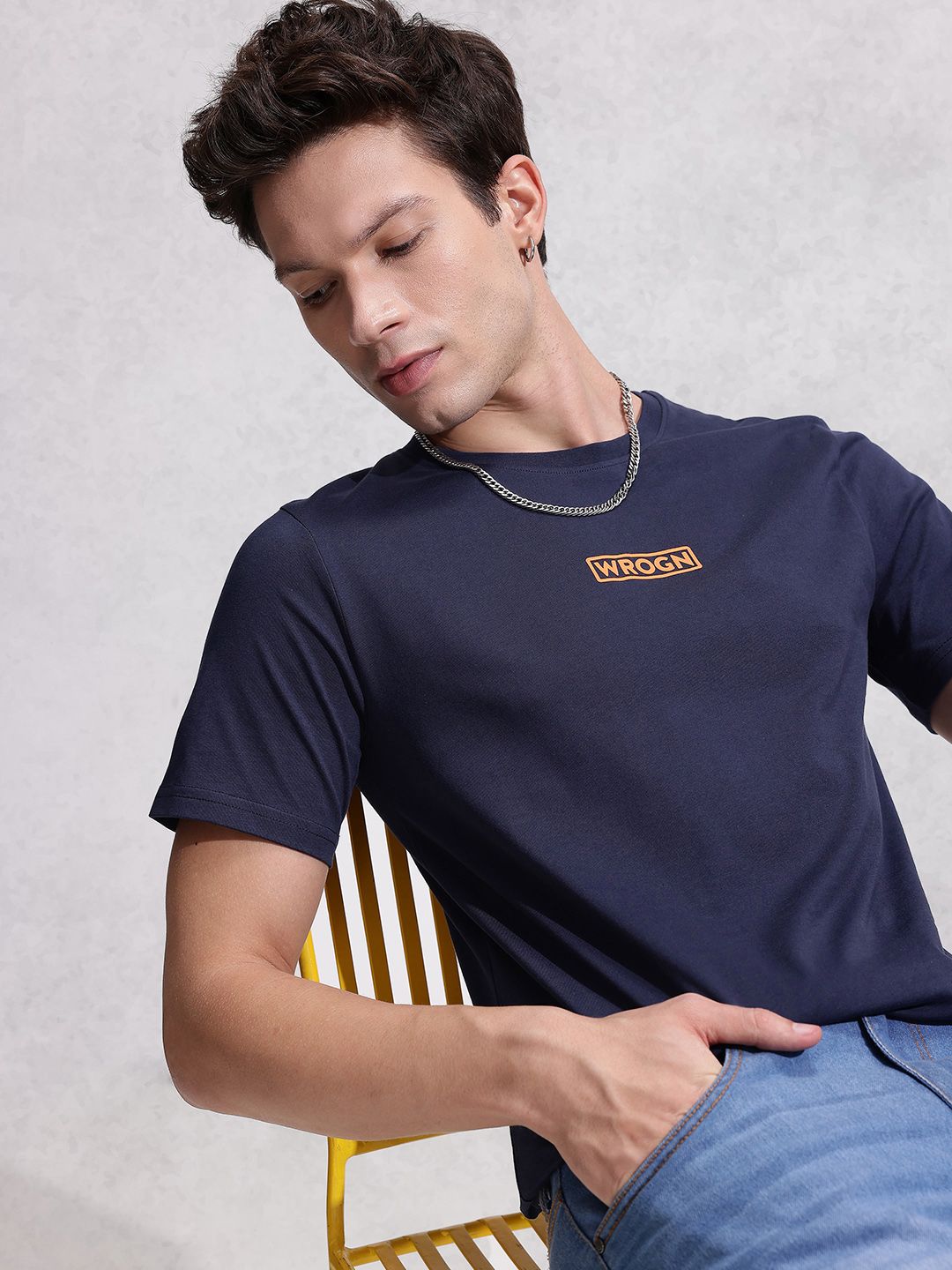 WROGN Brand Logo Printed Pure Cotton Slim Fit T-shirt