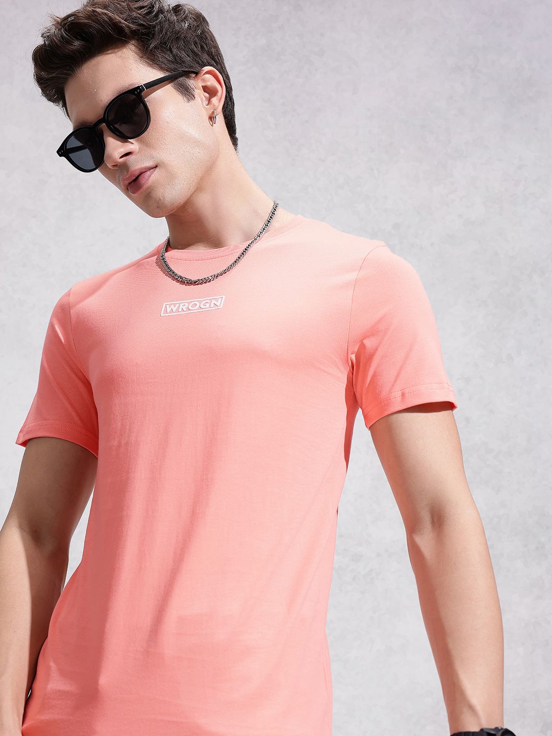 WROGN Slim Fit Brand Logo Printed Pure Cotton T-shirt