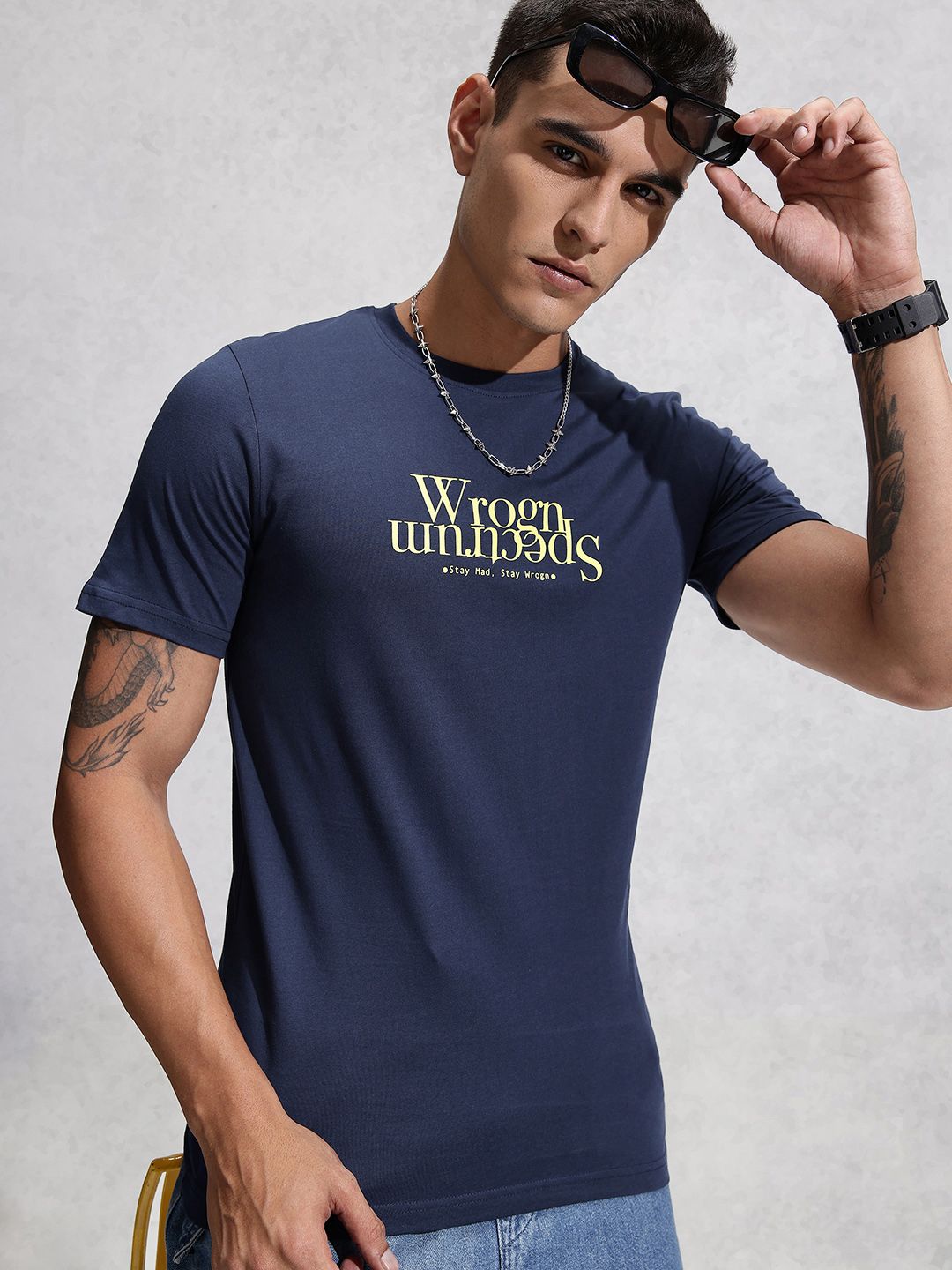WROGN Typography Printed Pure Cotton Slim Fit T-shirt