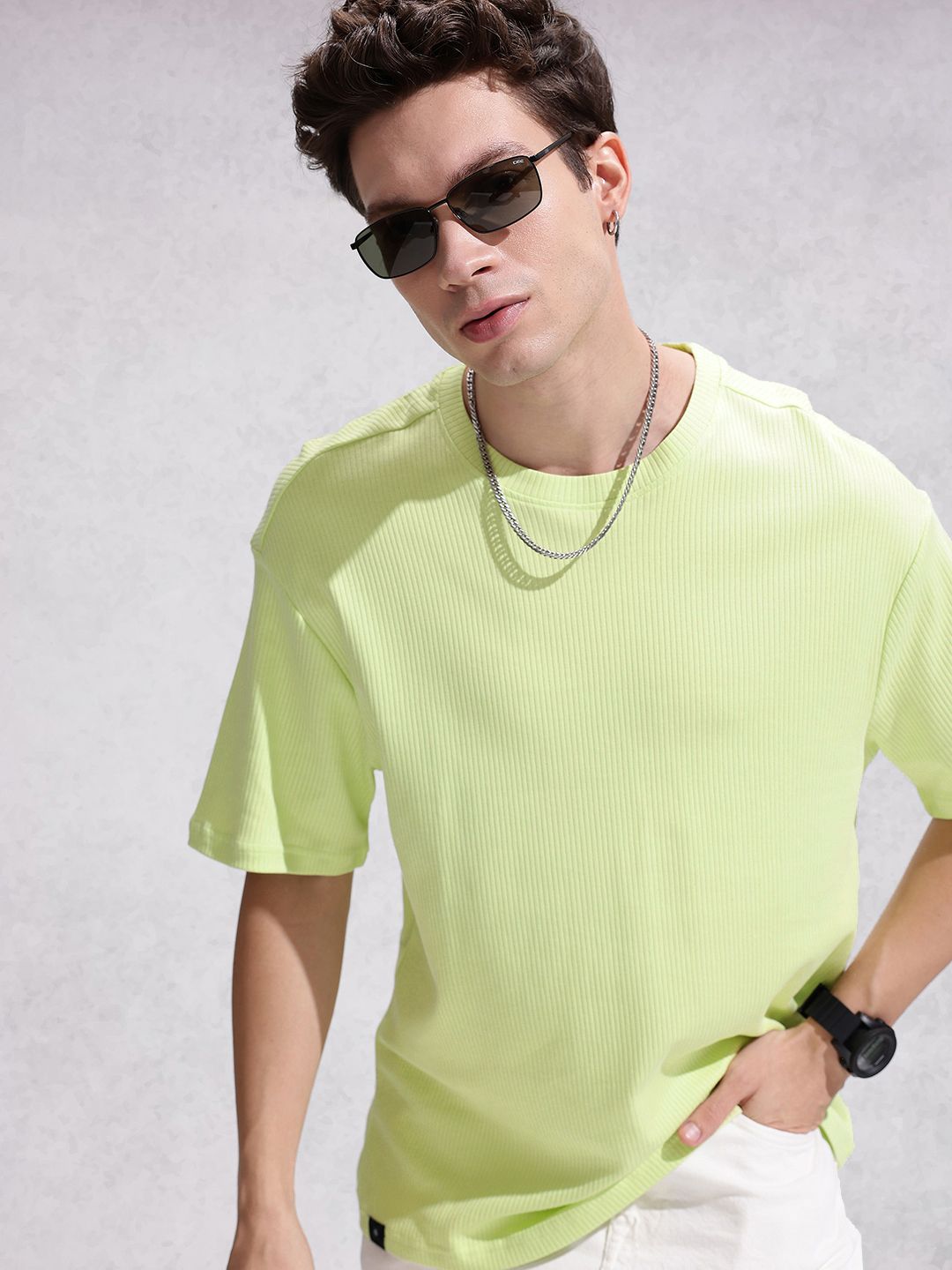 WROGN Pure Cotton Ribbed Oversized T-shirt