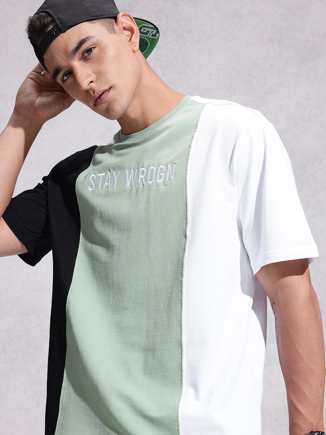 WROGN Relaxed Fit Colourblocked Pure Cotton T-shirt