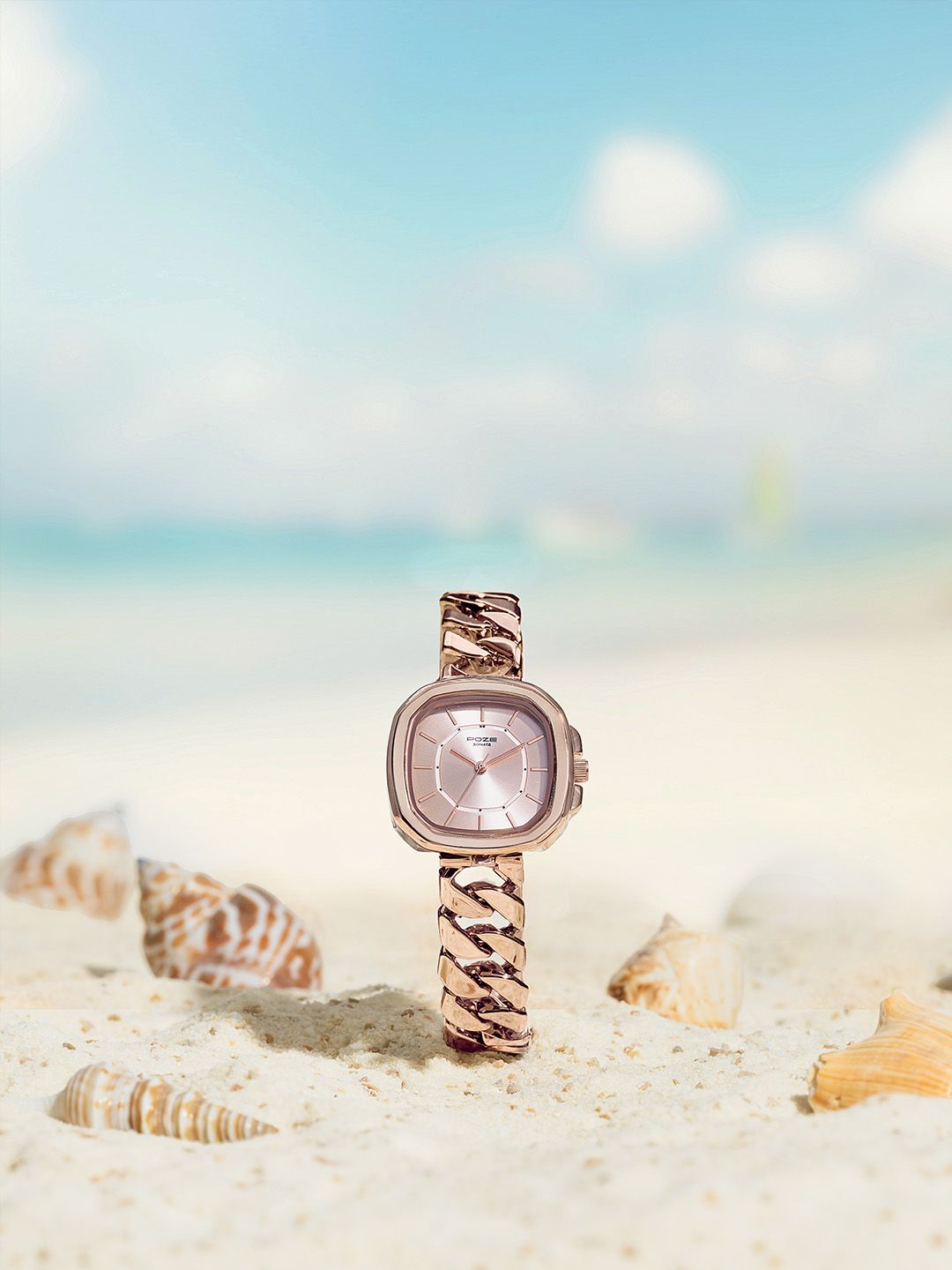 Sonata Poze Women Brass Dial & Bracelet Style Straps Analogue Watch SP80096WM01W