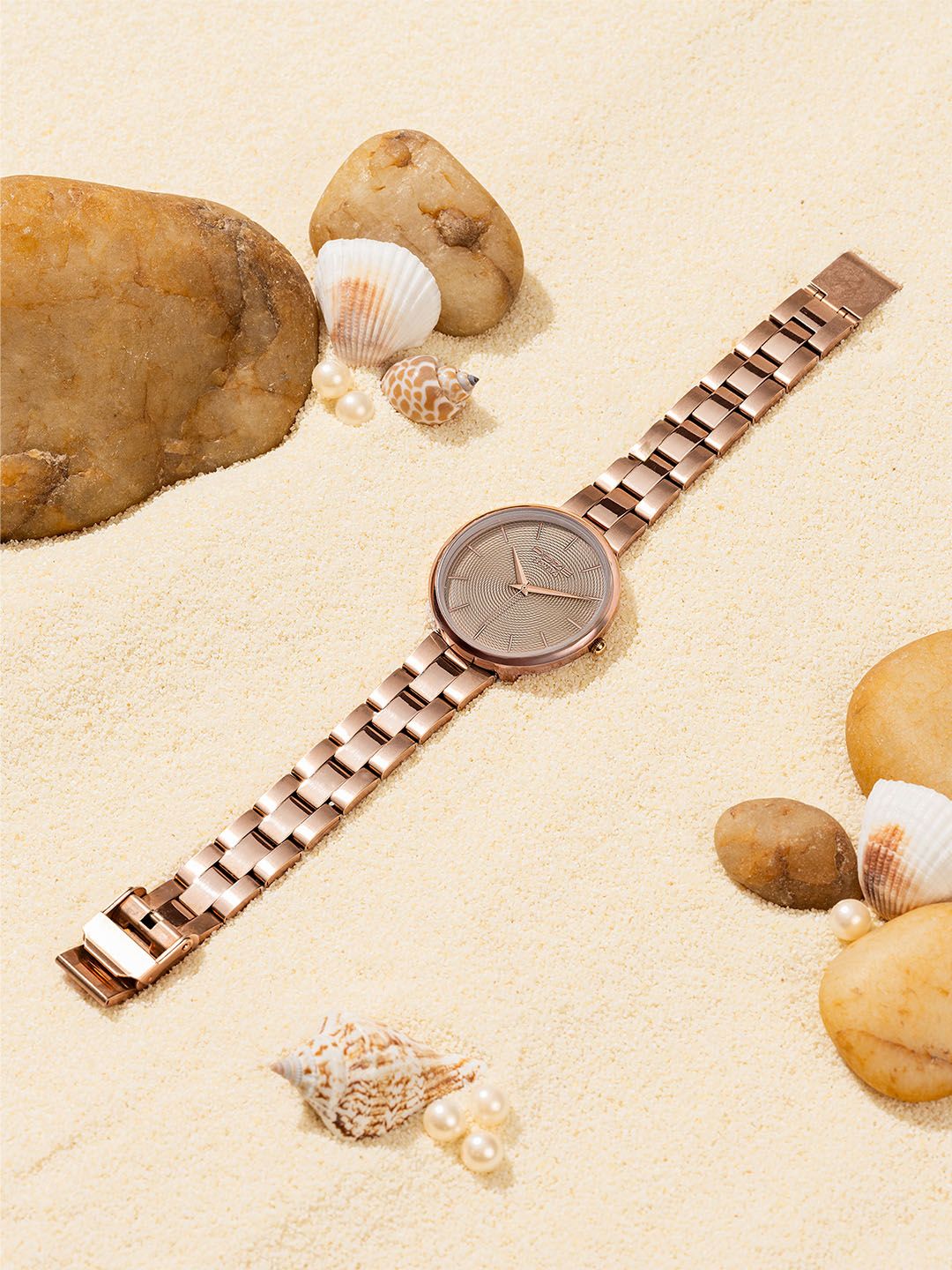 Sonata Poze Women Brass Dial & Stainless Steel Bracelet Style Straps Analogue Watch SP80113WM02