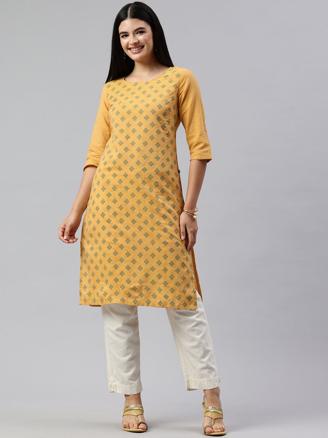 Anouk Women Cotton Ethnic Motifs Printed Sequinned Kurta