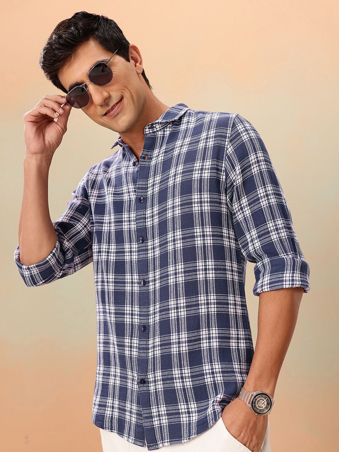 Mast & Harbour Men Checked Pure Cotton Casual Shirt