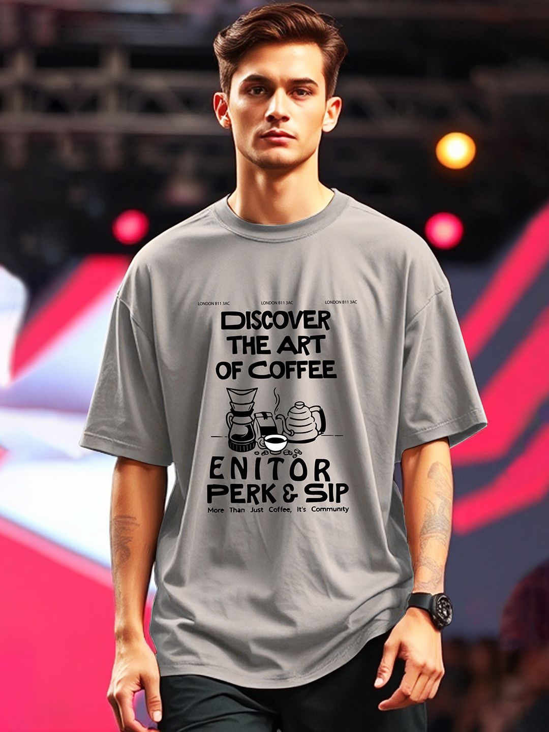 AUSK Men's Graphic Printed Oversized T-shirt with Raglan Sleeves