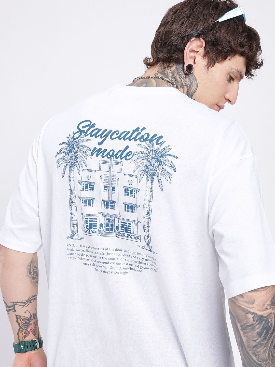 glitchez Staycation Mode Graphic Printed Oversized T-shirt