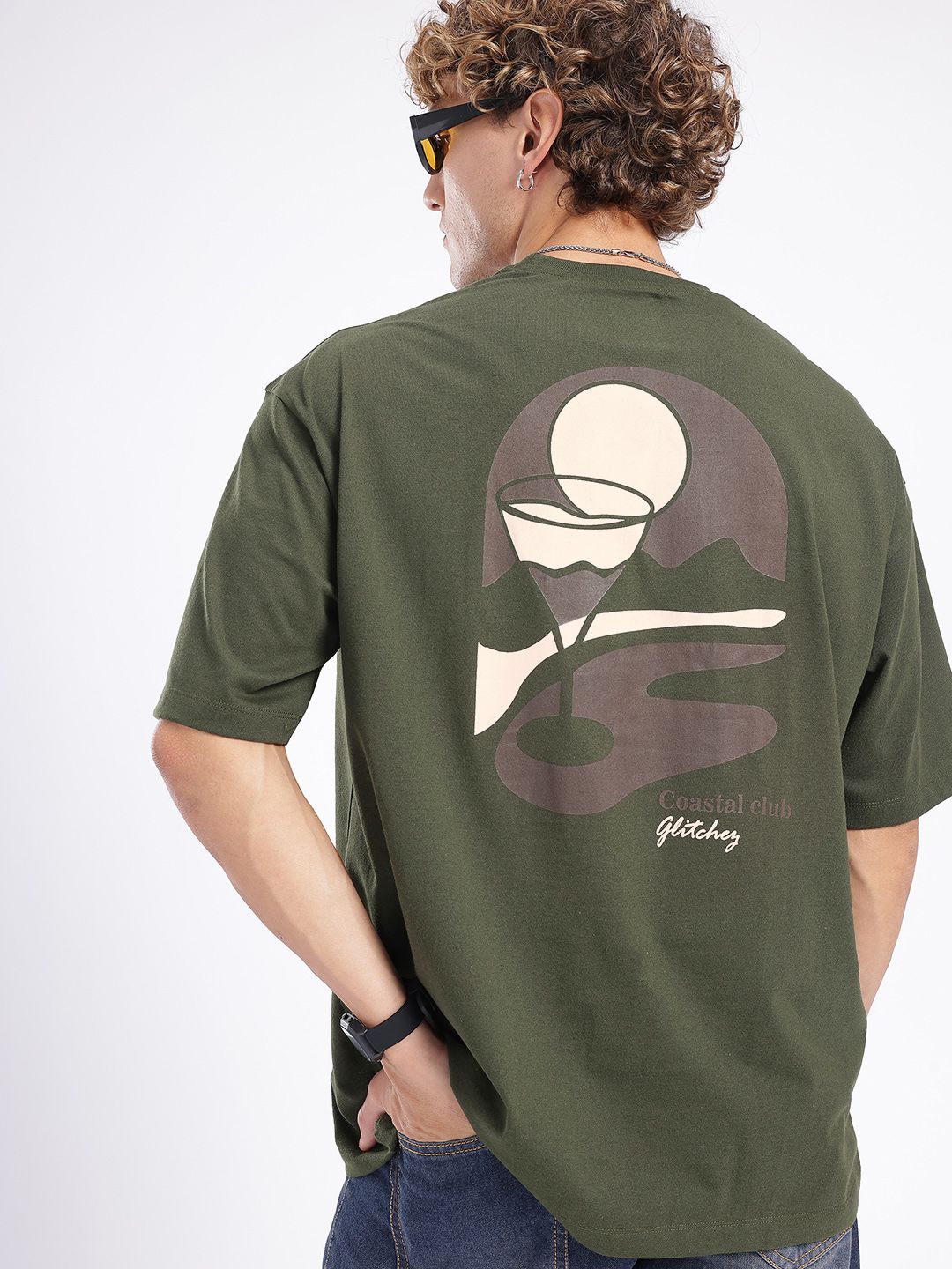 glitchez Men Printed Drop-Shoulder Sleeves Oversized T-shirt