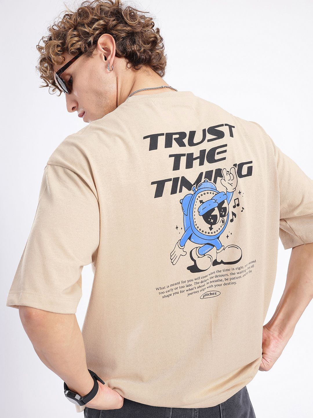 Glitchez Typography Printed Oversized T-shirt