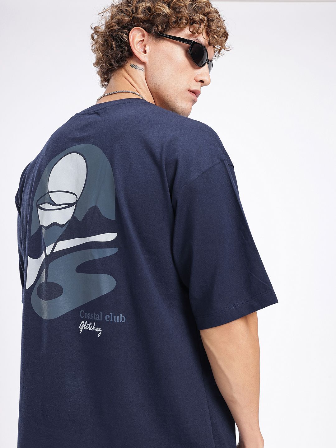 glitchez Graphic Printed Drop-Shoulder Sleeves Oversized T-shirt